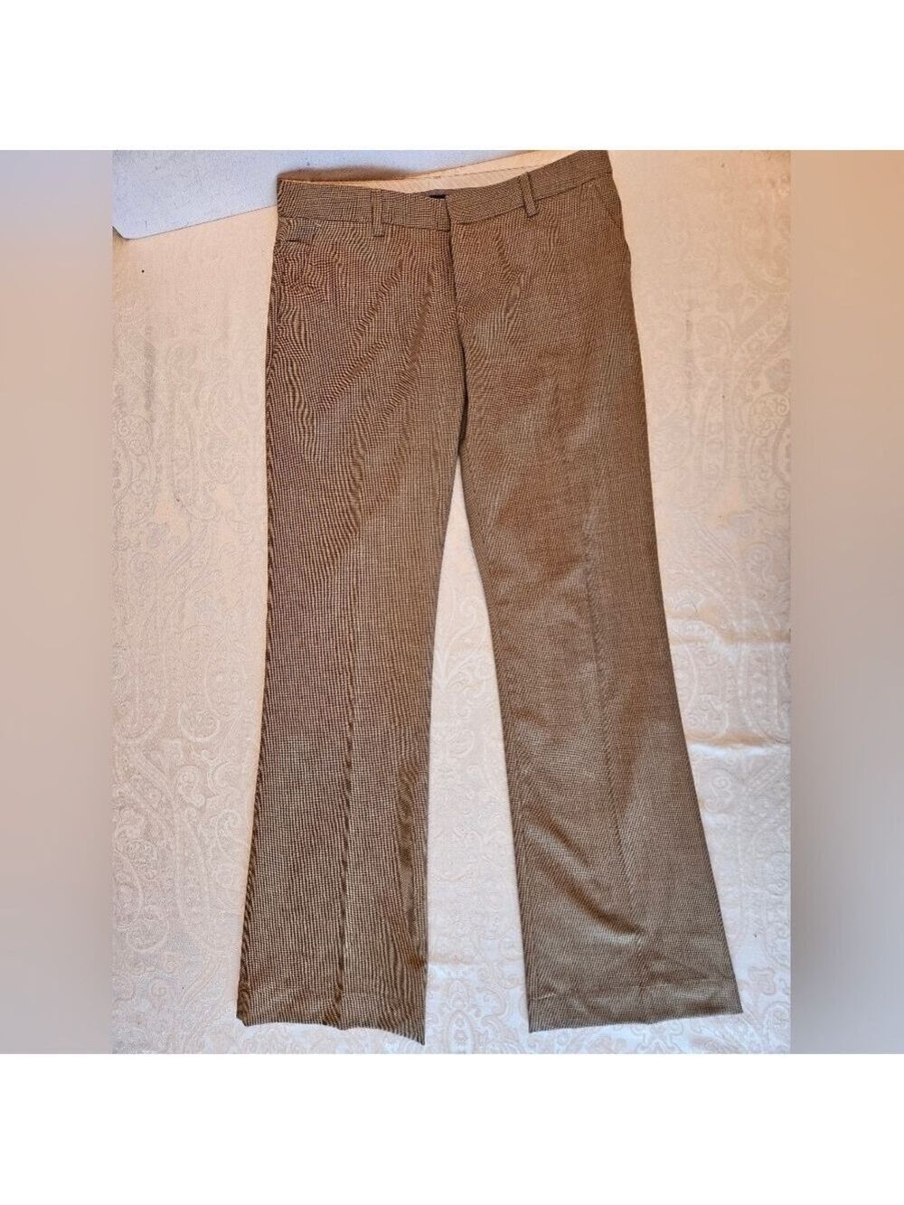 GAP Wool Tan Houndstooth, Lined Women's Trousers 8 Long, Genuine Y2K, OG Owner